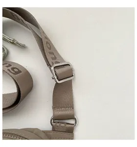 Detailed view of casual nylon crossbody bag strap with adjustable metal buckle and webbing.