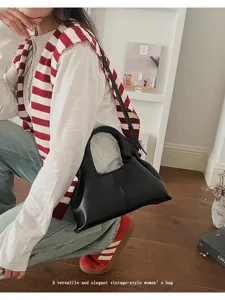 Black pleated cloud handbag for women, versatile vintage shoulder bag for daily commute.