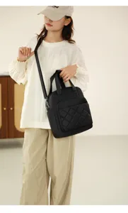 Classic quilted nylon women backpack casual shoulder bag multiuse handbag black daypack