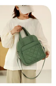 Stylish quilted nylon backpack for women, casual convertible shoulder and handbag design.