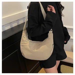 Lightweight nylon crescent crossbody bag stylish casual daily shoulder bag in beige color