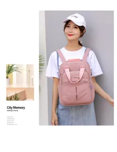 Stylish casual pink backpack for women, large capacity travel school daypack with USB.