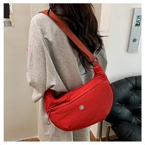 Red nylon crossbody bag casual lightweight crescent shoulder bag for women everyday use