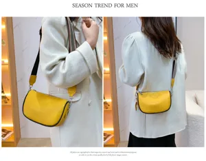 Borsa a tracolla in pelle gialla da donna, elegante borsa casual con spessa tracolla.