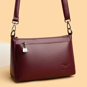 Sac à bandoulière élégant en cuir souple bourgogne pour femmes, sac quotidien simple et polyvalent.