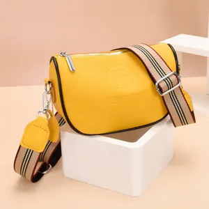 Borsa a tracolla da donna in vera pelle gialla borsa a spalla alla moda con ampia tracolla