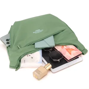 Green nylon crossbody shoulder bag, large capacity travel waterproof dumpling bag detail