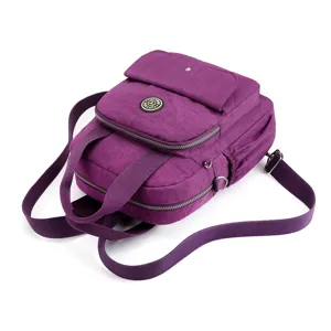 Mochila multifuncional de nylon morado para mujer casual elegante de viaje bolso escolar