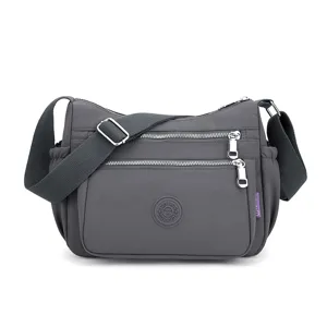 Grey nylon crossbody bag casual multi-pocket messenger shoulder bag for daily use.