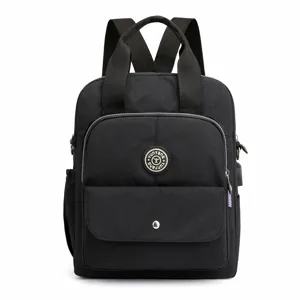 Mujer Nylon Mochila Casual Moda Viaje Escuela Bolso Con Puerto de Carga USB Impermeable