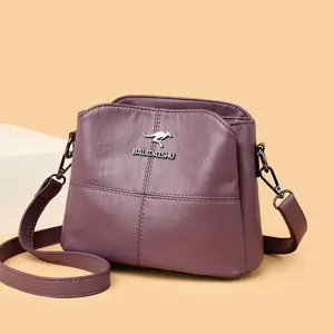 Stylish purple PU leather women shoulder bag with large capacity casual crossbody handbag