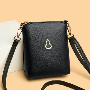 Women Fashion PU Leather Crossbody Mobile Phone Bag Small Gourd Metal Decor Casual Daily Shoulder Bag