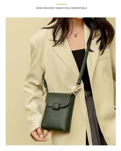 Bolso cruzado vertical verde oscuro para teléfono de mujer, mini bolso elegante chic.