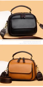 Detailed view of women's minimalist leather multi-layer crossbody handbag with chic handle.