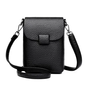 Mujer Bolso Cruzado de Cuero PU Mini Vertical Móvil Bolso de Hombro Casual Color Sólido Solapa Bolsillo Bolso