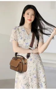 Stylish brown multi-layer leather crossbody bag with wide strap for women daily wear.