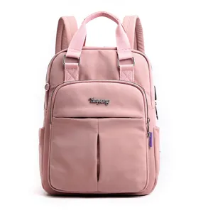 Pink casual backpack large capacity daily travel bookbag college style usb charging design