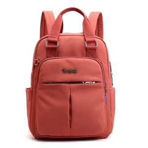 Women casual backpack large capacity travel rucksack with USB charging port coral red
