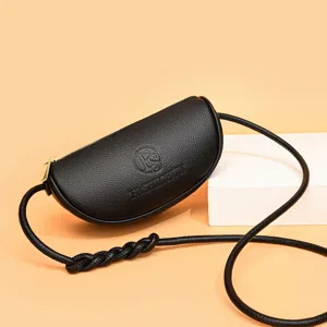 Women Genuine Leather Crossbody Bag Fashion Simple First Layer Cowhide Half Moon Shoulder Bag Woven Strap Handbag