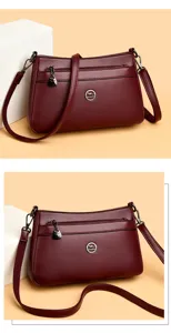 Wine red women leather shoulder bag classic crossbody purse casual medium daily handbag