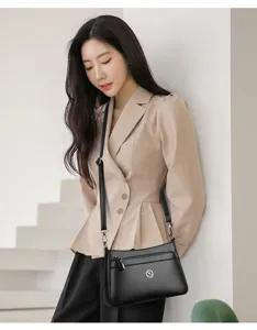 Elegant women shoulder messenger bag PU leather large capacity mother crossbody bag black