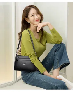 Elegant women's shoulder bag for middle-aged mothers, featuring durable leather and large capacity.