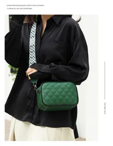 Genuine leather quilted crossbody bag for women, stylish autumn winter shoulder bag with strap.