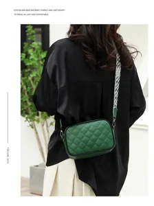 Genuine leather women shoulder messenger crossbody bag with chic quilted design and stylish strap.