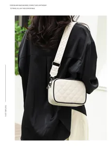 Stylish genuine leather quilted crossbody bag for women, compact casual shoulder handbag.