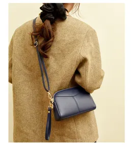 Women PU leather crossbody bag, stylish solid color shoulder purse for autumn style.