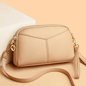 Stylish women's PU leather crossbody shoulder bag solid color casual phone handbag 2025