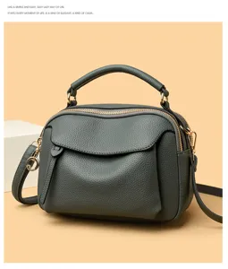 Stylish dark grey soft leather women crossbody shoulder bag with top handle and spacious interior.
