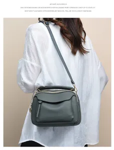 Women soft leather shoulder bag fashion crossbody handbag large capacity multi-compartment
