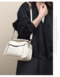 Fashion women's soft leather crossbody bag, elegant white shoulder bag for daily casual use.