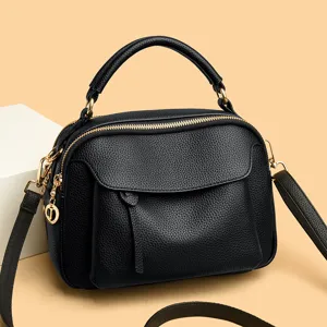Women's PU Leather Crossbody Bag Large Capacity Multi-functional Casual Handbag Solid Color Fashion Shoulder Bag