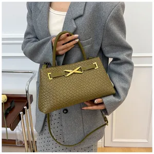 Elegant green woven texture handbag stylish shoulder crossbody bag for daily fashion 90