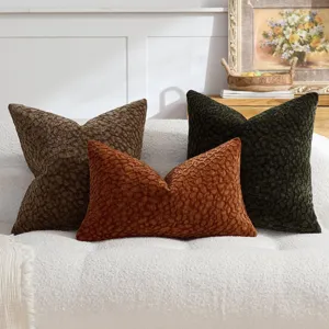 Textured chenille throw pillow cover set, soft plum blossom pattern decorative cushion for sofa.