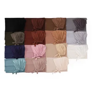 Effen semi-cirkelvormige chiffon lange sjaal 2-delige set met modal elastische tie cap.