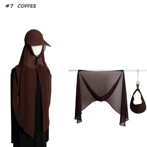 Detailed view of the solid color chiffon sun protection hood and matching empty-top hat set.