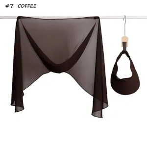 Close-up detail of coffee brown chiffon hood and matching empty-top sun visor set.