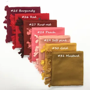 Solid color lightweight voile scarf with tassel fringe, breathable summer head shawl for women.