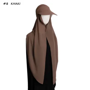 Khaki chiffon sun protection hat hood detail, lightweight two-piece set, breathable design.