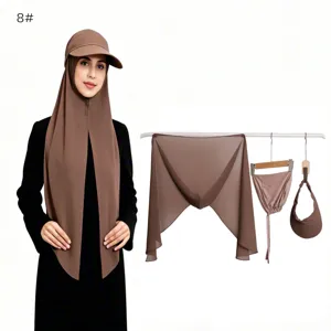 Set hijab in chiffon di perle tinta unita da 3 pezzi con cuffia interna e visiera.