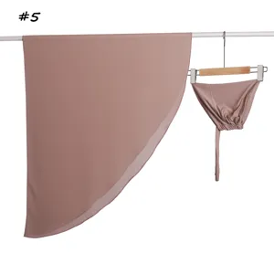Effen halfcirkelvormige chiffon sjaal en modal binnenmuts met trekkoord 2-delige set.