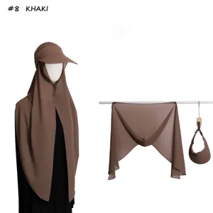 Khaki chiffon hijab cap hood with empty top sun hat two-piece set for daily wear.