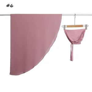 Effen gebogen chiffon lange sjaal en modal elastische muts 2-delige set detail.