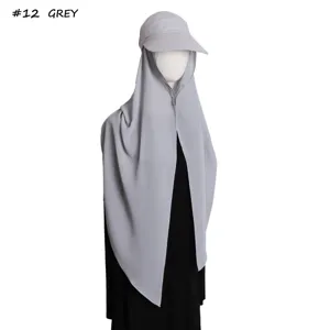 Grey chiffon sun protection cap and hijab two-piece set for outdoor sun protection.