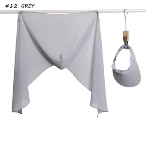 Detailed view of the grey chiffon sun protection hood and matching empty-top visor hat set.