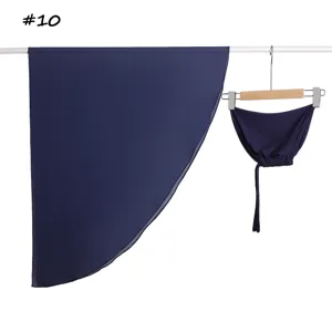 Donkerblauwe chiffon halfcirkel sjaal en modal elastische muts set, elegant 2-delig.