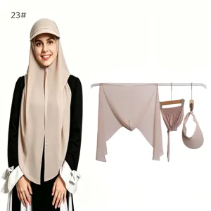 Vista dettagliata del set hijab in chiffon a 3 pezzi in tinta unita con visiera.